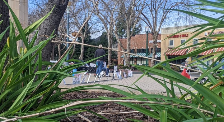 Photograph of protest by Eden Area Indivisible in front of Hayward City Hall.